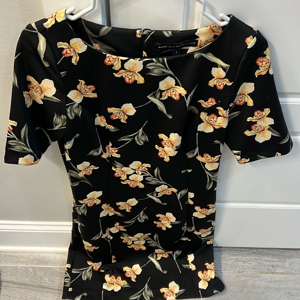 Black floral dress, size 2. White House black market.